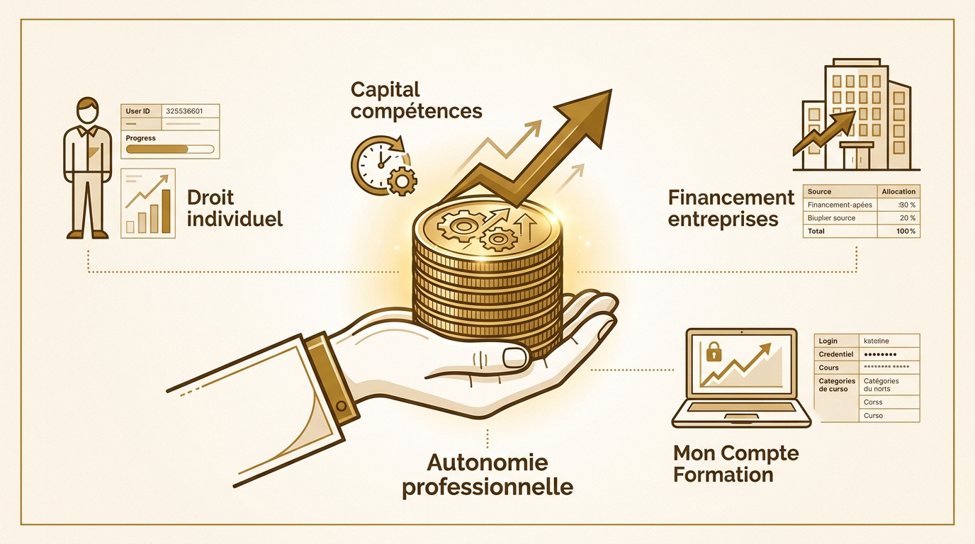 Illustration du Compte Personnel de Formation symbolisant le capital compétences et l'autonomie professionnelle