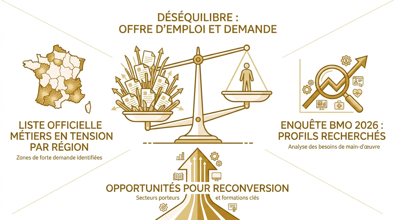 Graphique illustrant le déséquilibre entre les offres d'emploi et les candidats disponibles sur le marché du travail.
