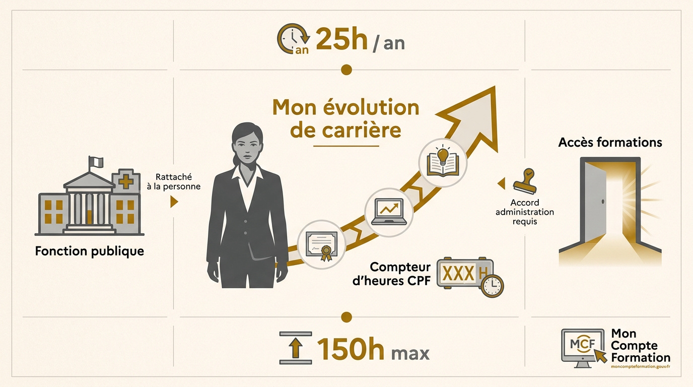 Agent de la fonction publique consultant ses droits à la formation sur un ordinateur