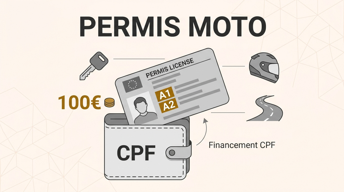 Moto-école préparant un candidat au permis A2 financé par le CPF